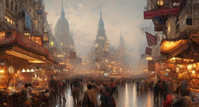Messy, disorganized, market stalls, crowded market inside th...