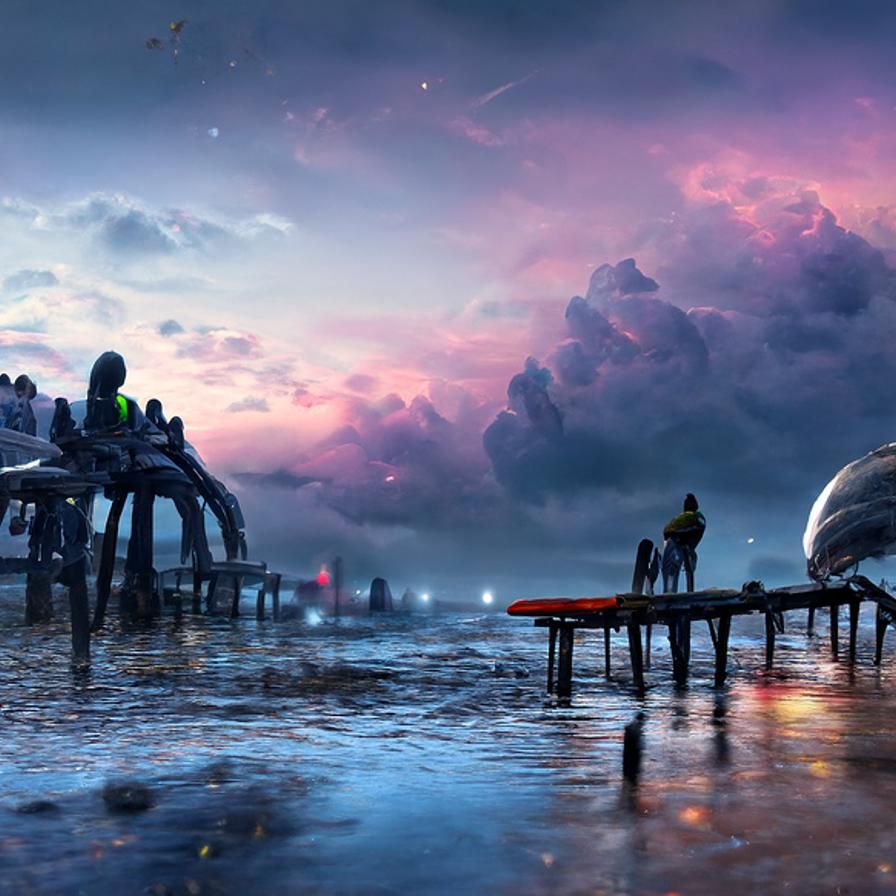 Alien pier at twilight