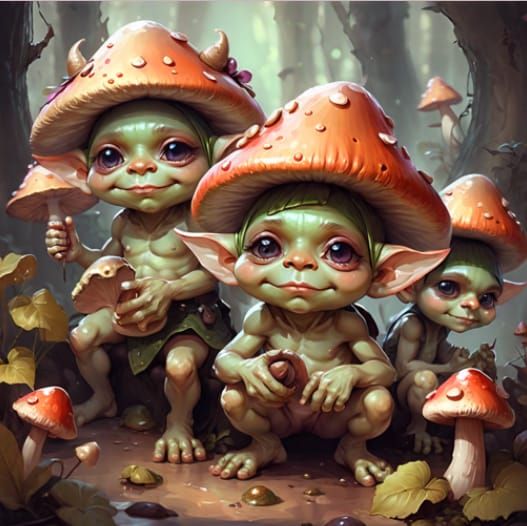 Cute Precious Goblins with mushroom hats 👺🍄