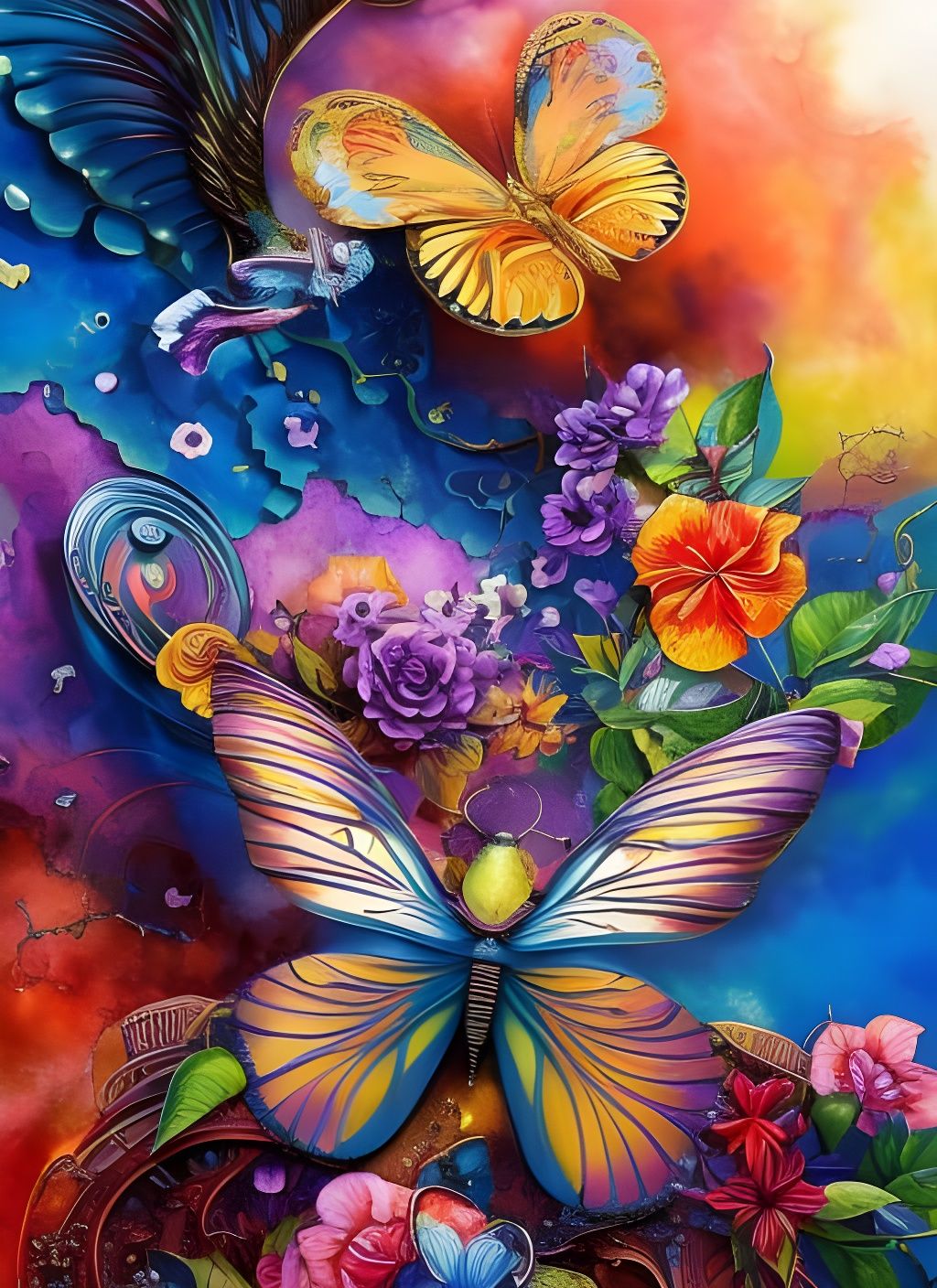 Flowers and Butterflies - AI Generated Artwork - NightCafe Creator