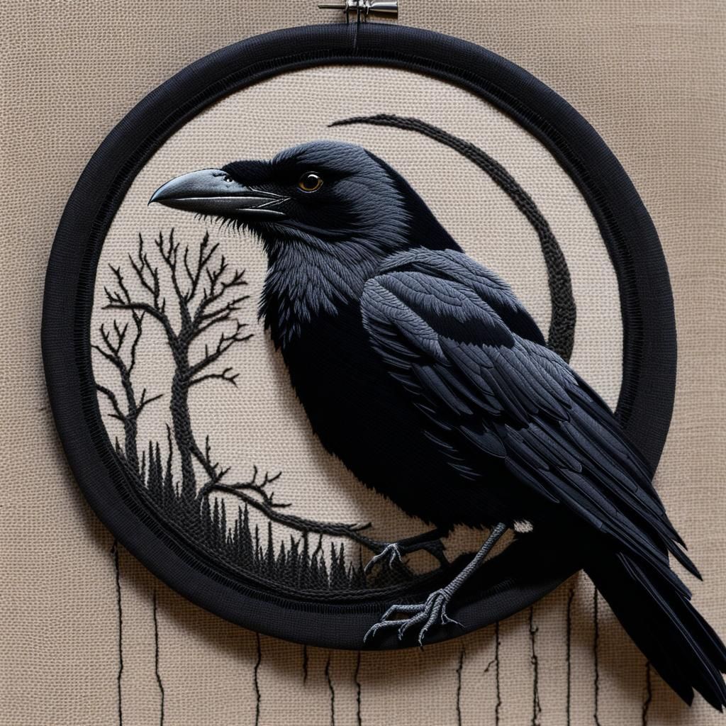 Embroidery Crow - AI Generated Artwork - NightCafe Creator