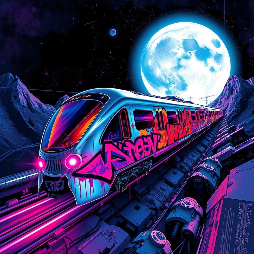 vandalized train - Graffiti Train Zooms Through a Glowing Mo...