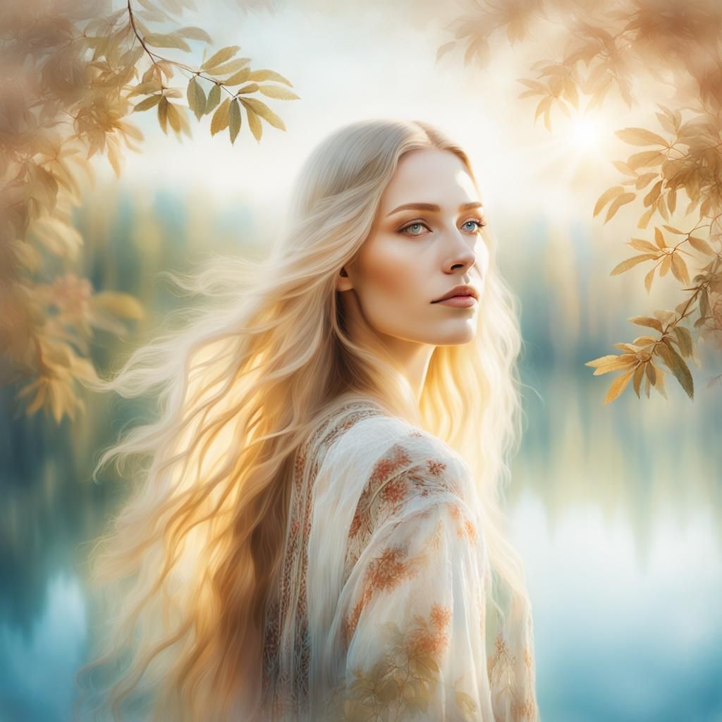 Boho Girl in Rowan Tree Panorama: Dreamy Oil Painting