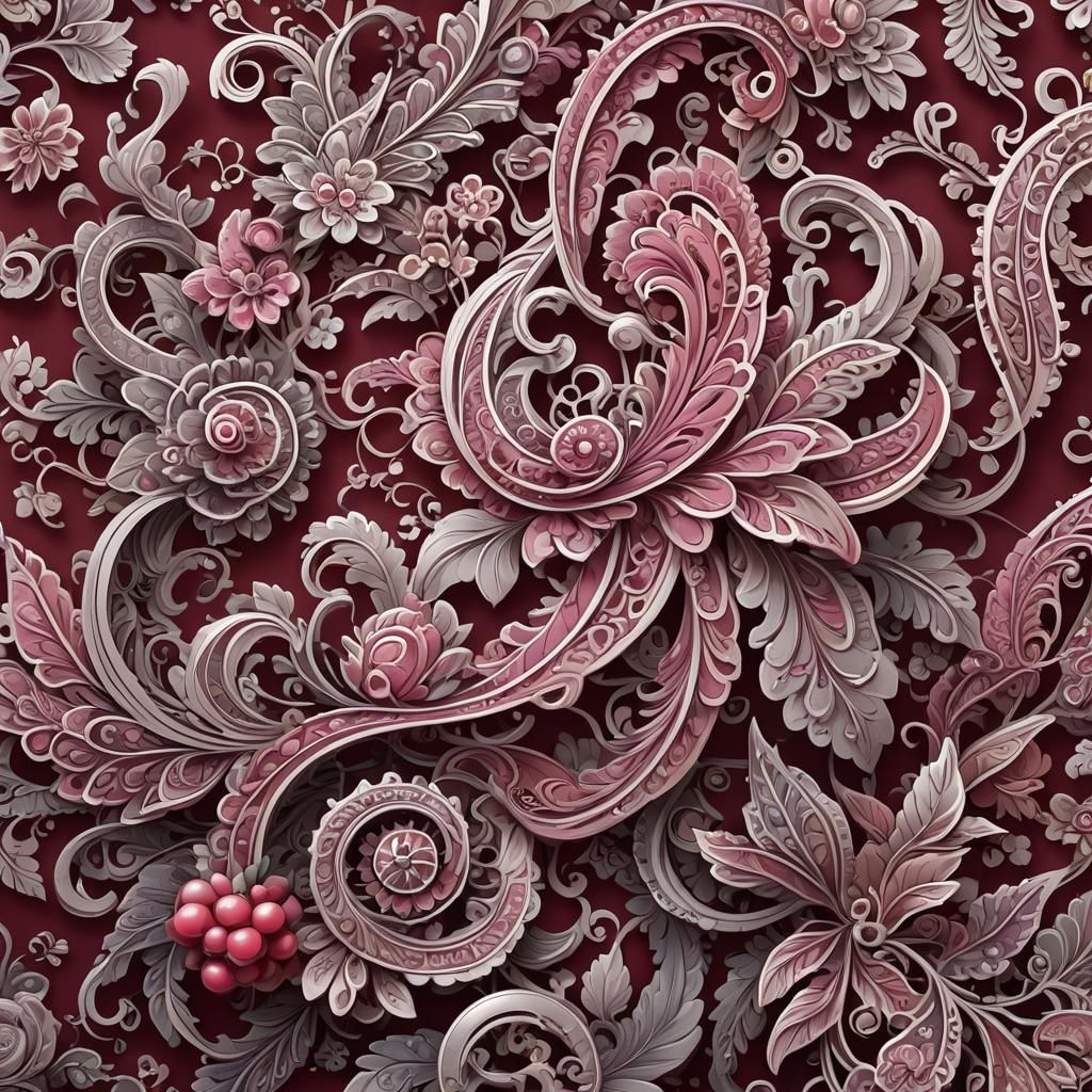 Paisley patternin raspberry colour By artist "anime", 3d ani...