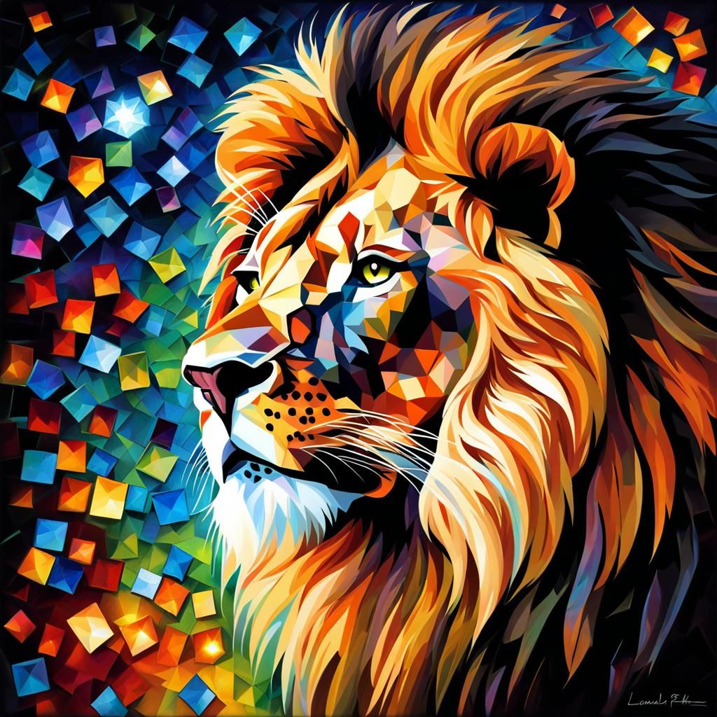 Lion à la Leonid Afremov - AI Generated Artwork - NightCafe Creator