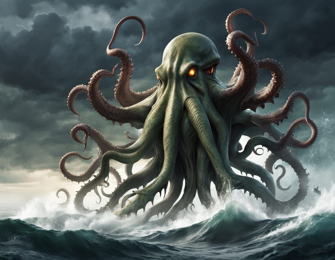 Giant Cthulhu emerge from the sea