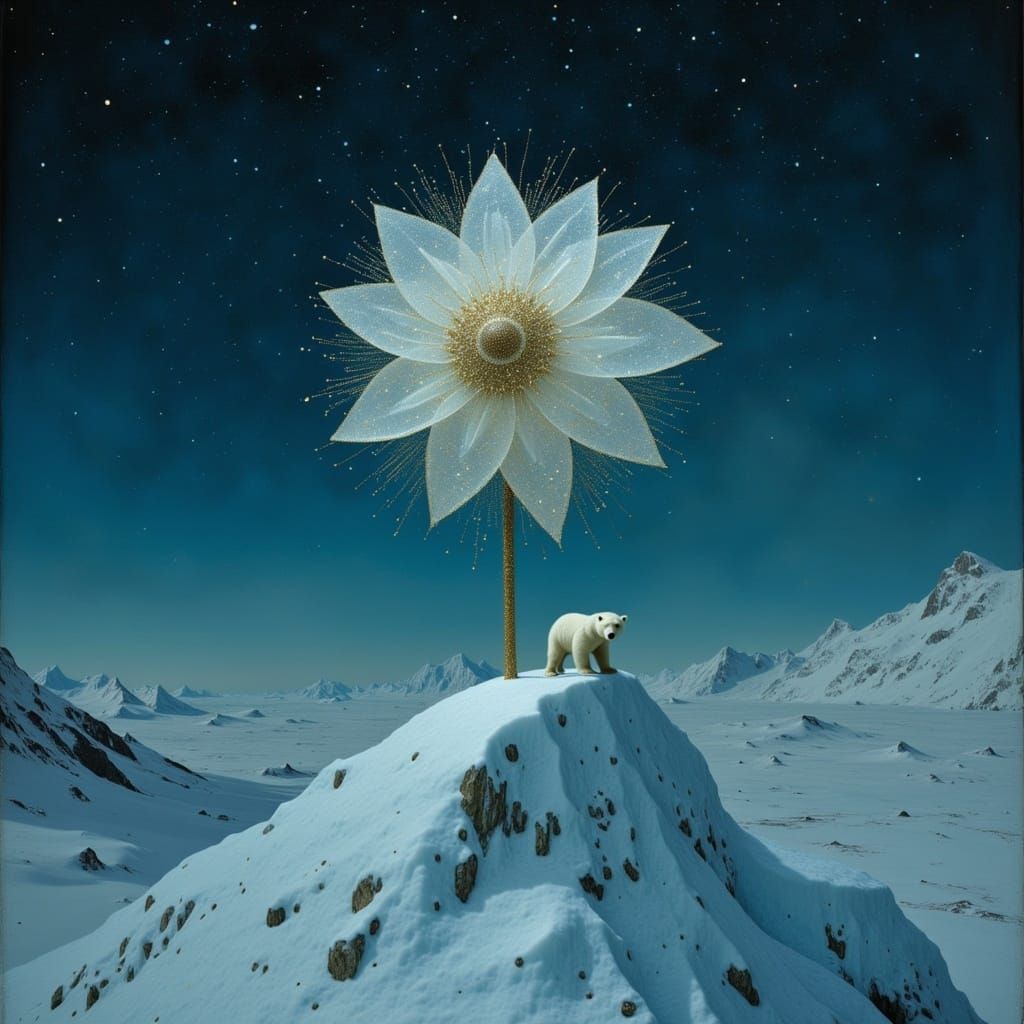 A beautiful polar bear on a snowy hill. 