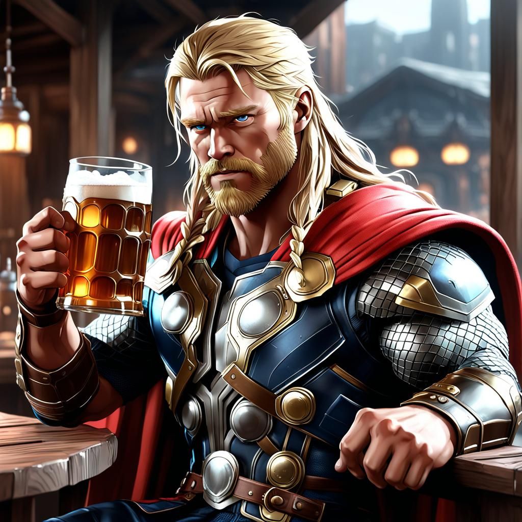 Marvel’s Thor drinking a pint of beer. - AI Generated Artwork ...