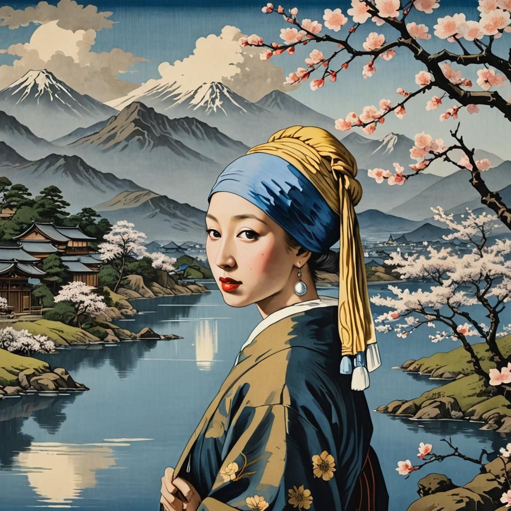Girl with a Pearl Earring, Ukiyo-e  by @Kalpine