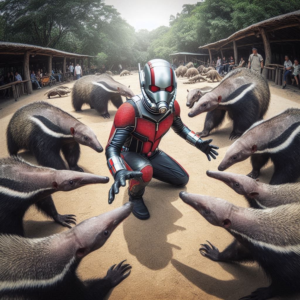 Ant Man Surrounded by Anteaters