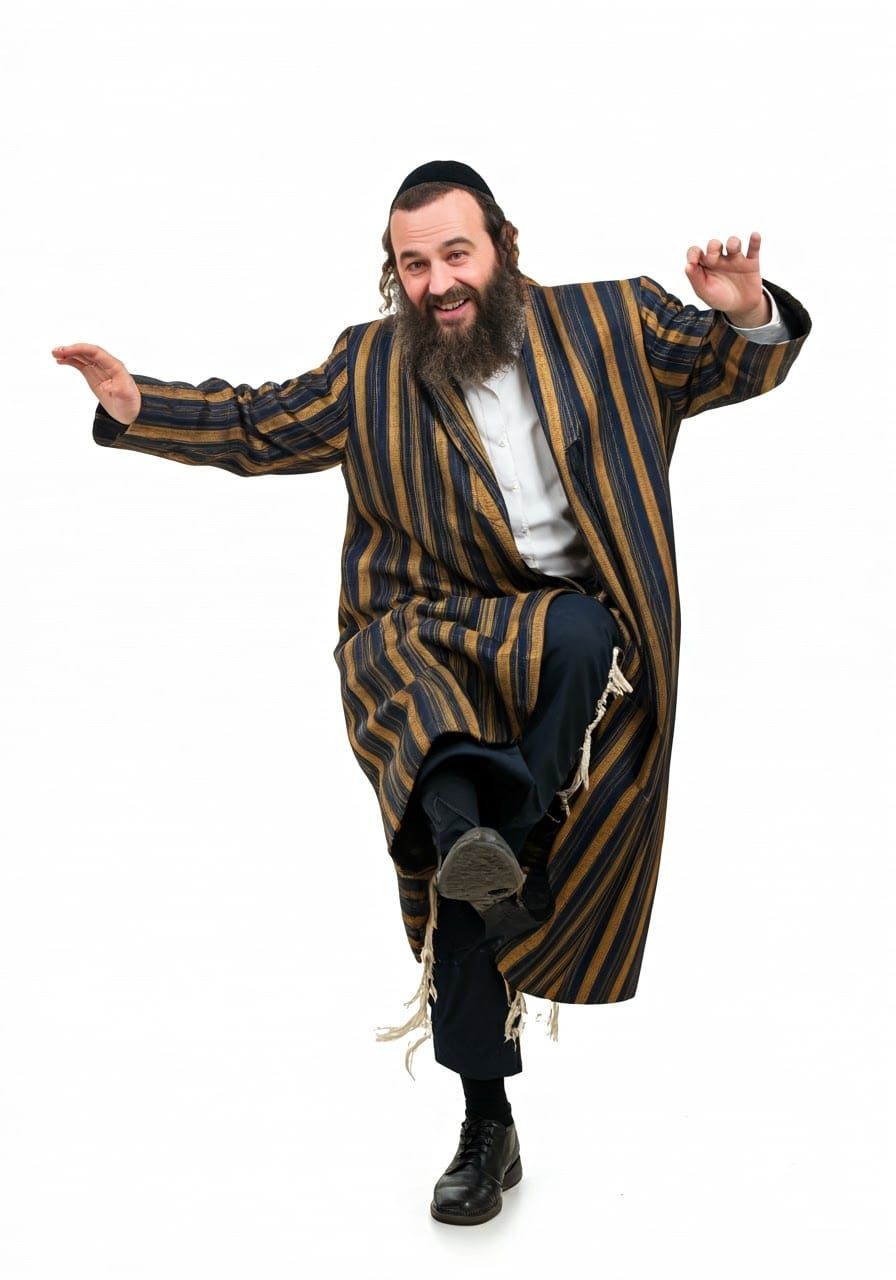 Joyful Hasidic Man Dances Kadachka in Vibrant Traditional At...