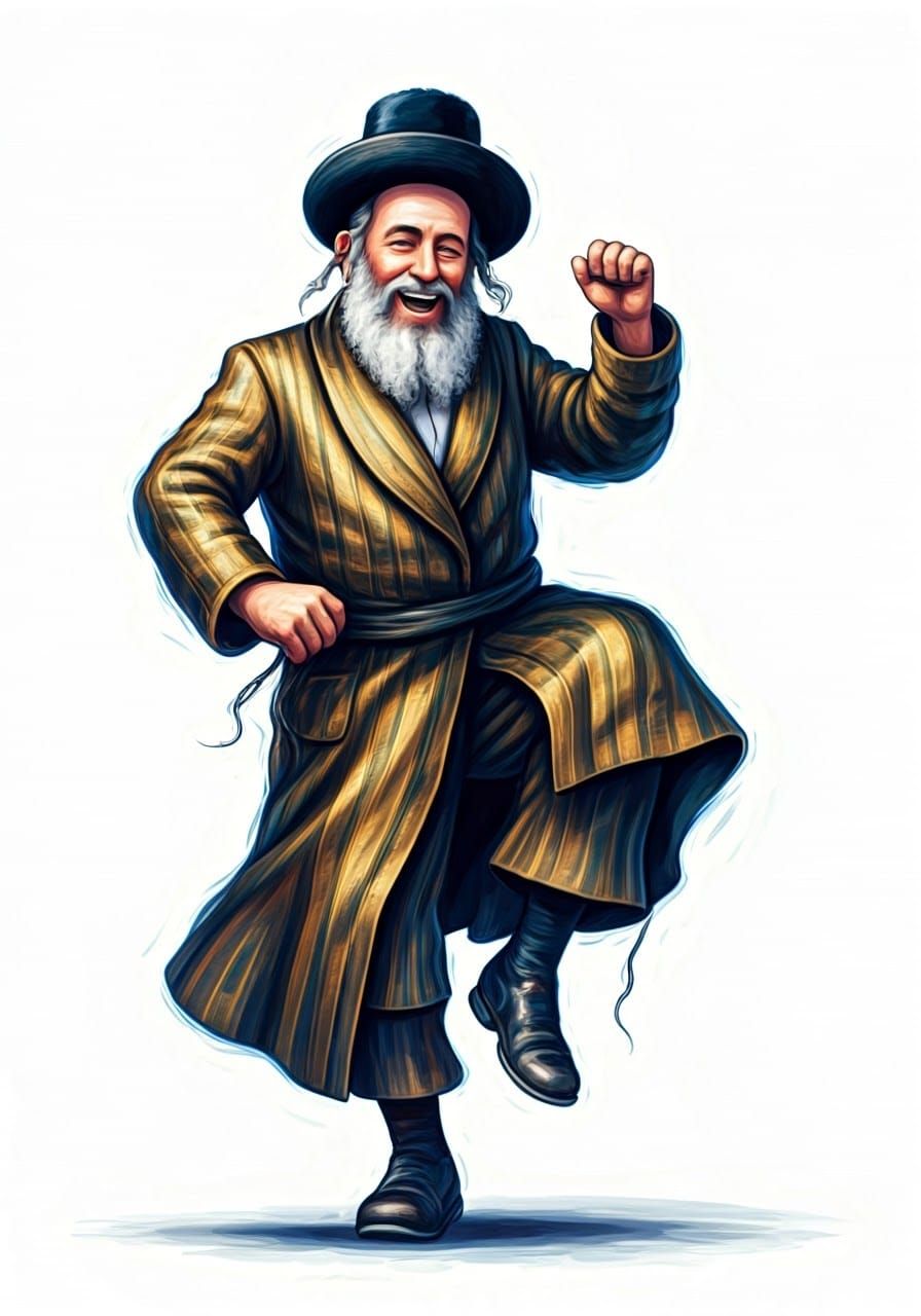 Joyful Hasidic Man Dancing Kadachka in Vibrant Jerusalem Att...