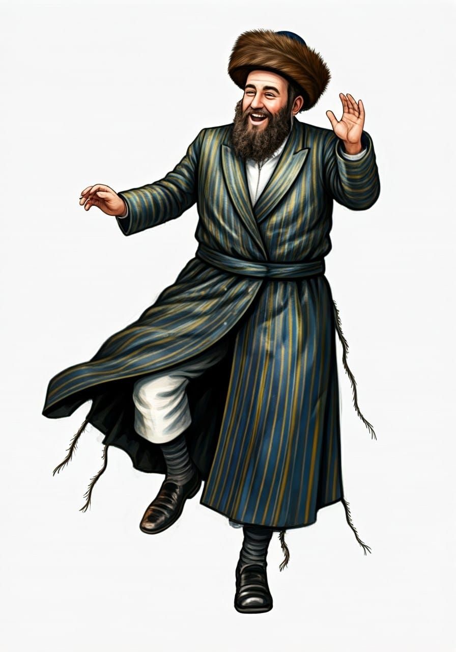 Joyful Hasidic Dancer in Traditional Jerusalem Attire
