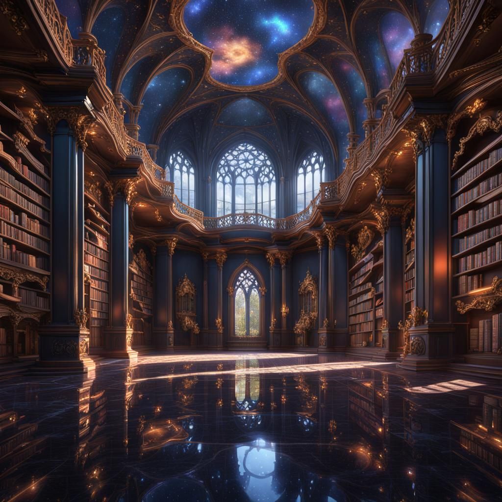 Large Galaxy inspired gothic rococo Library with reflective ...