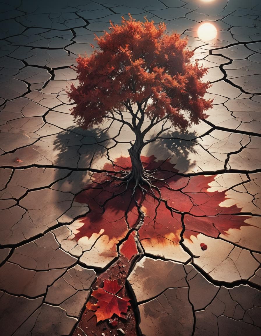 Hard red autumn time , cracks , sun, moonlight,,,  creative ...