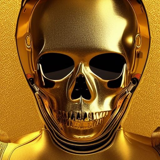 gold skull in a astronaut suit
