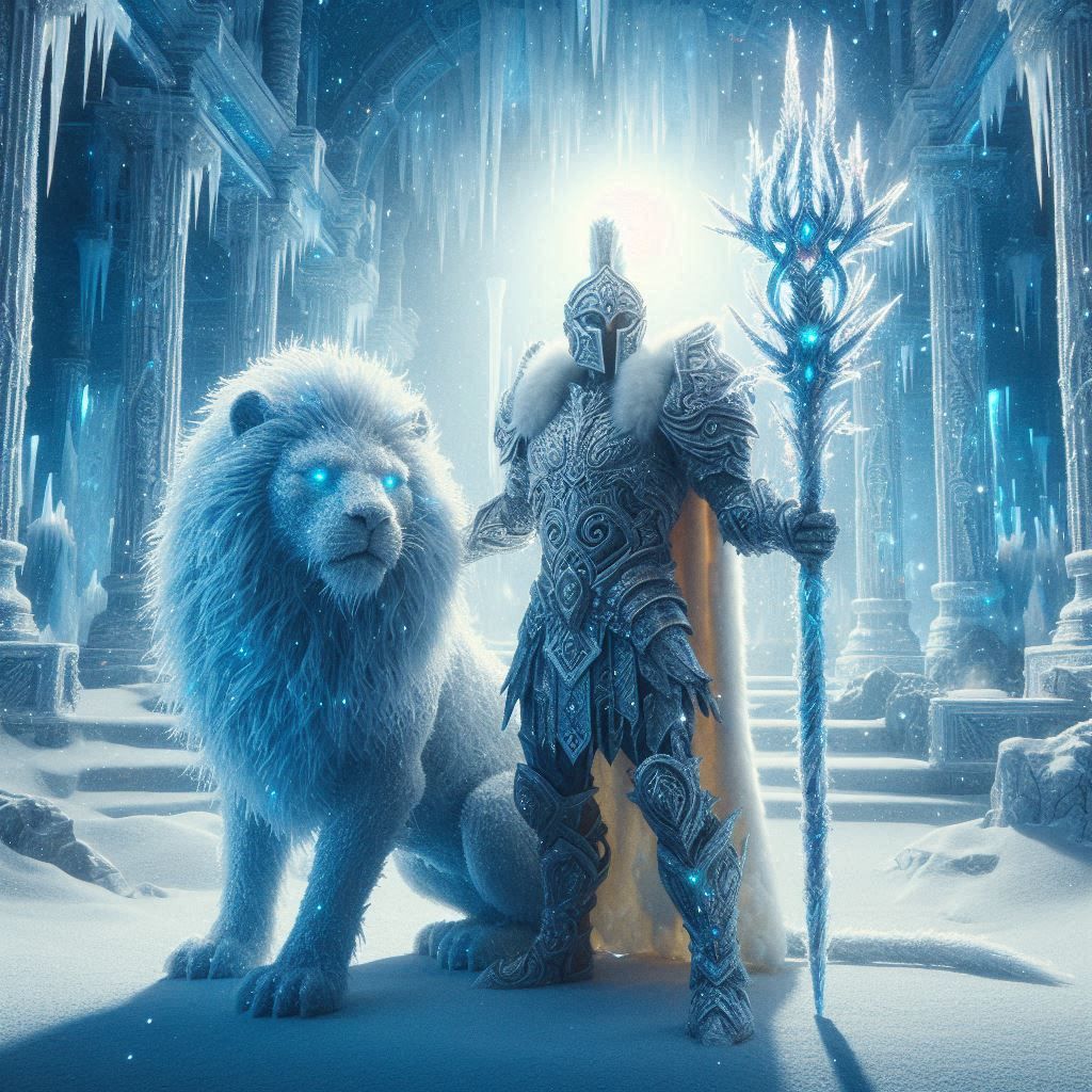 Gladiator posing with white lion