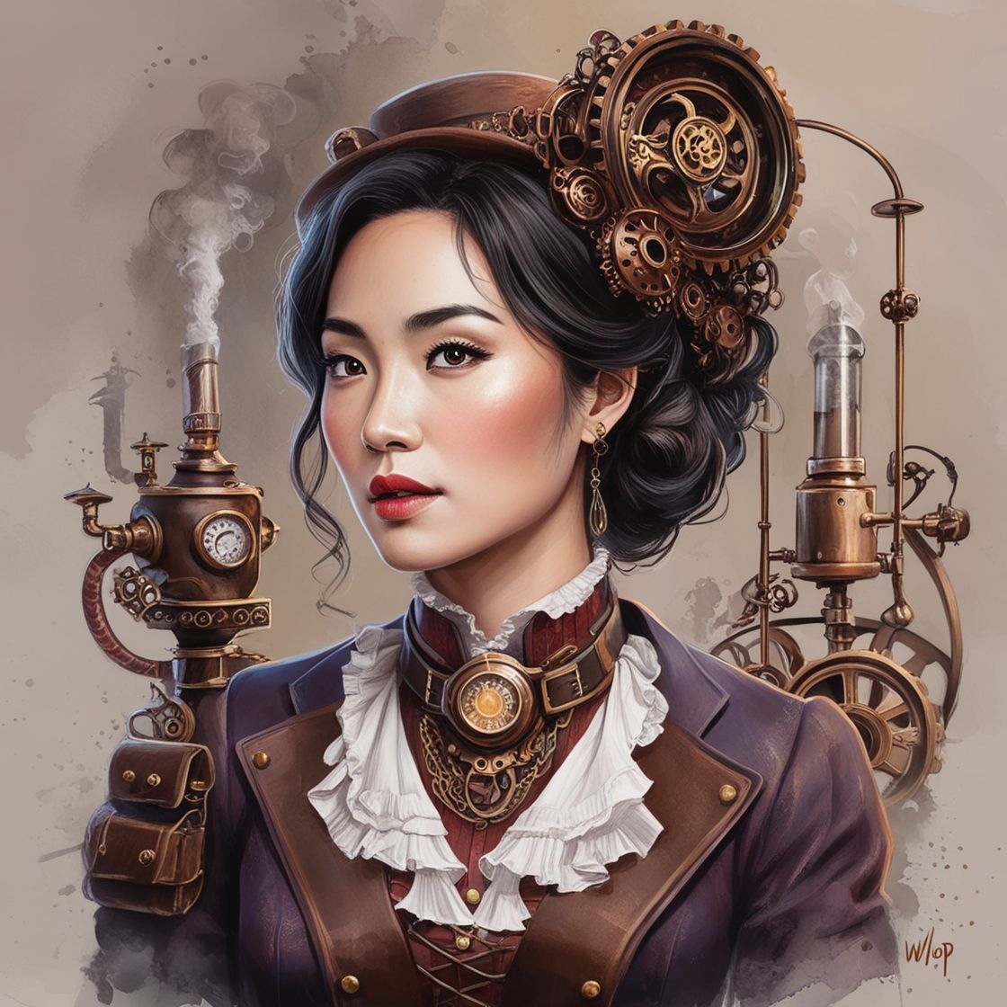 Steampunk Asian Woman in a Steampunk World