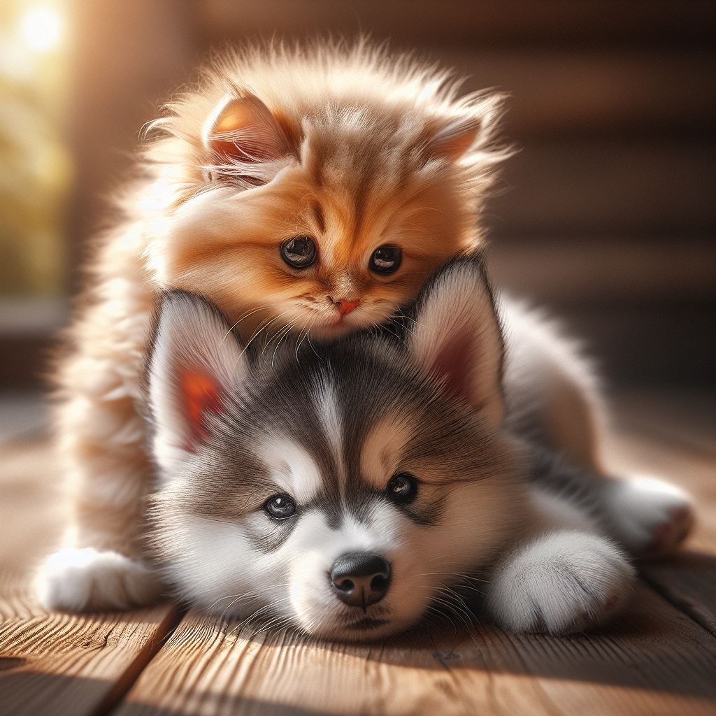 Kitten and Husky Bonding