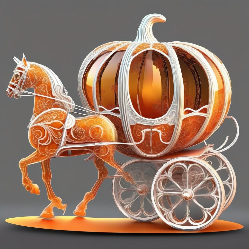 A glass horse-drawn carriage in the shape of a pumpkin in th...