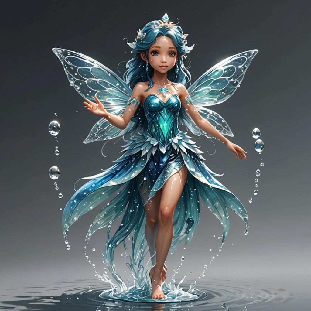 Female Water sprite wearing sparkling water dress