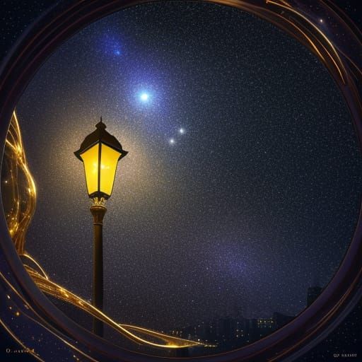 Street Lamp Containing Stars: Surreal Digital Art