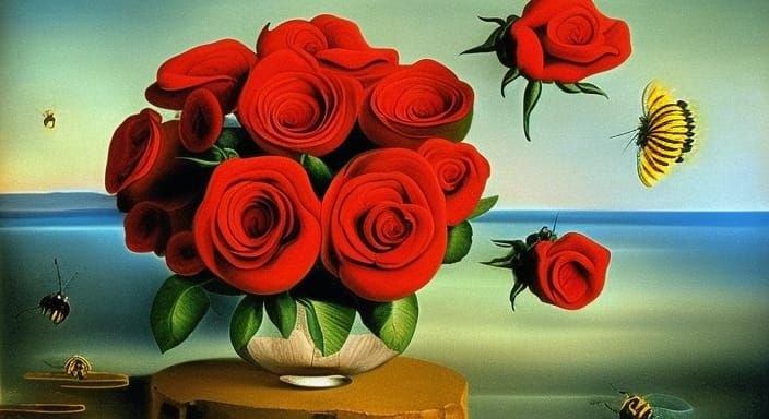 enjoy lots & lots of bumble bees
red roses and bumble bees

...