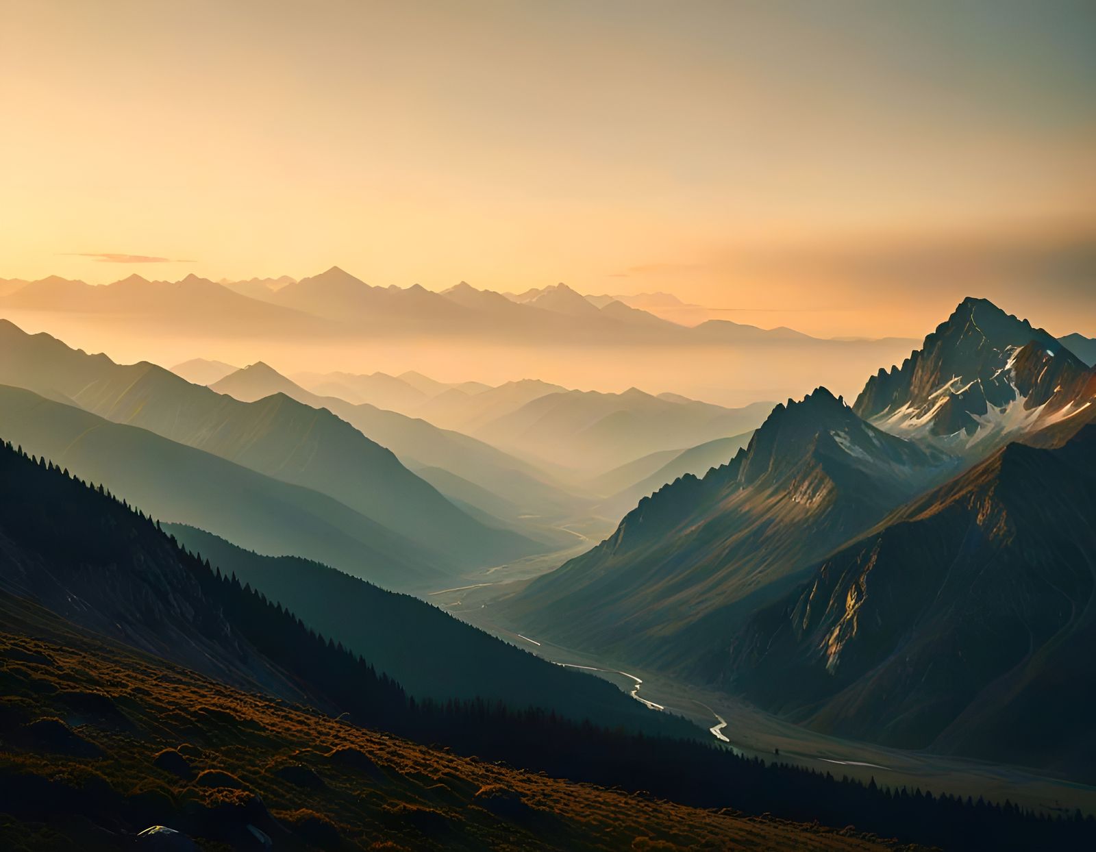 Misty Mountain Landscape in Cinematic Film Still