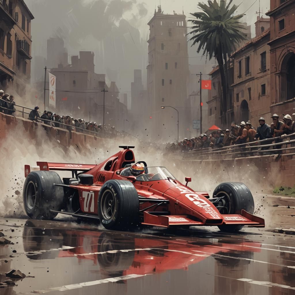 red race car, in the style of sam spratt, historical illustr...