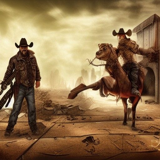 Postapocalyptic Horror Cowboy Attacks Demons drawn