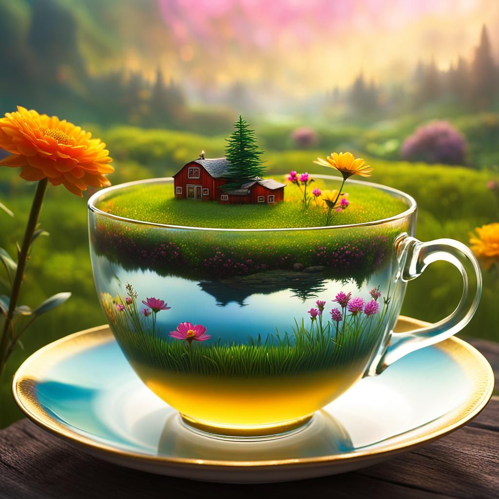 Farm land inside a teacup.