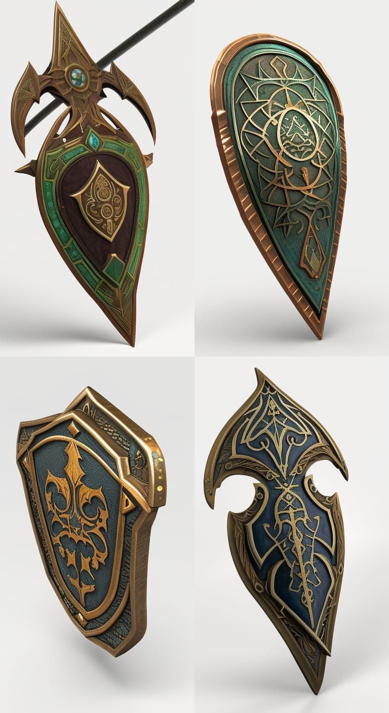 Intricate elven shield, skyrim, deadric style, dwarven colors, zenimax ...