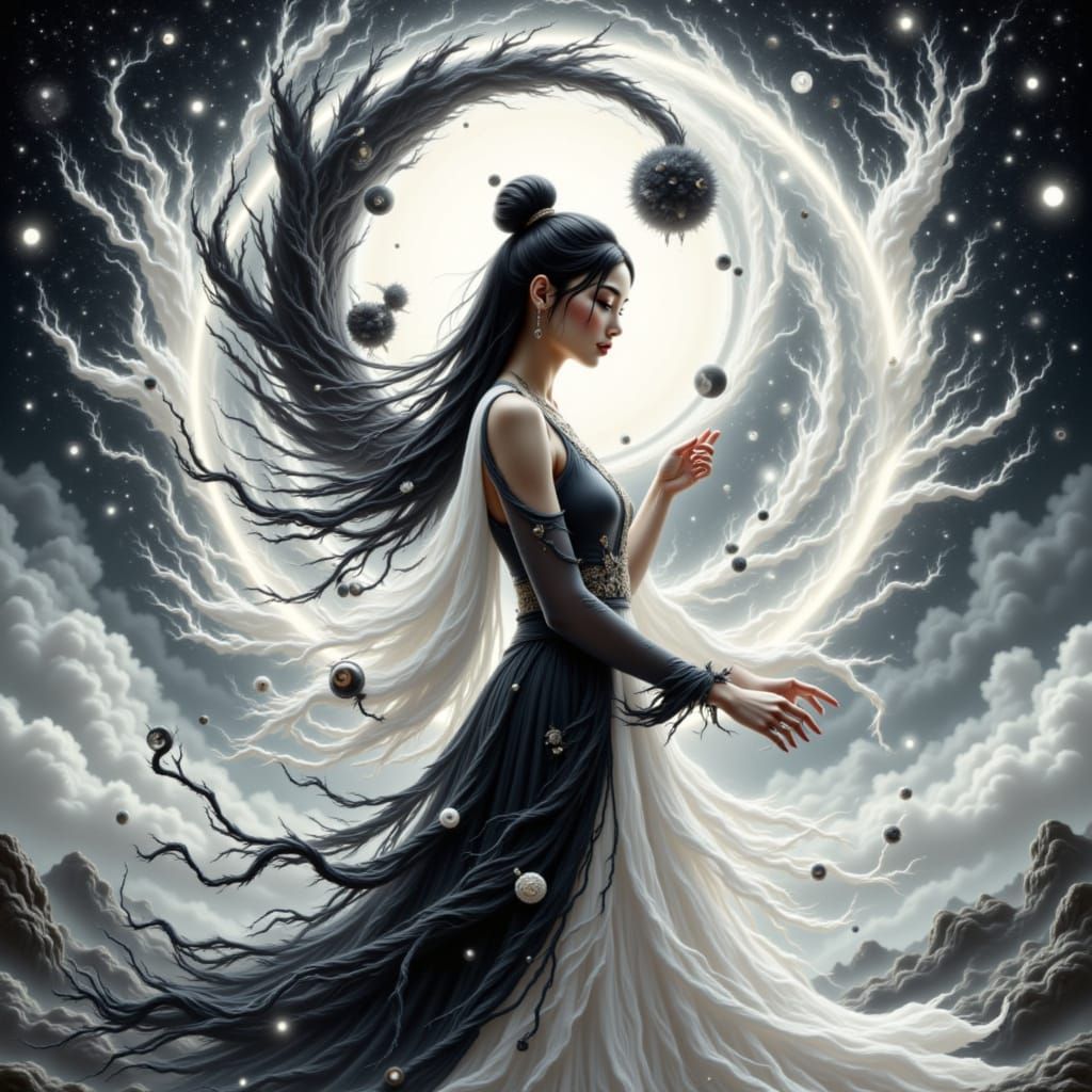 yin yang maiden<lora:The BWYinYang of Red:1.0>