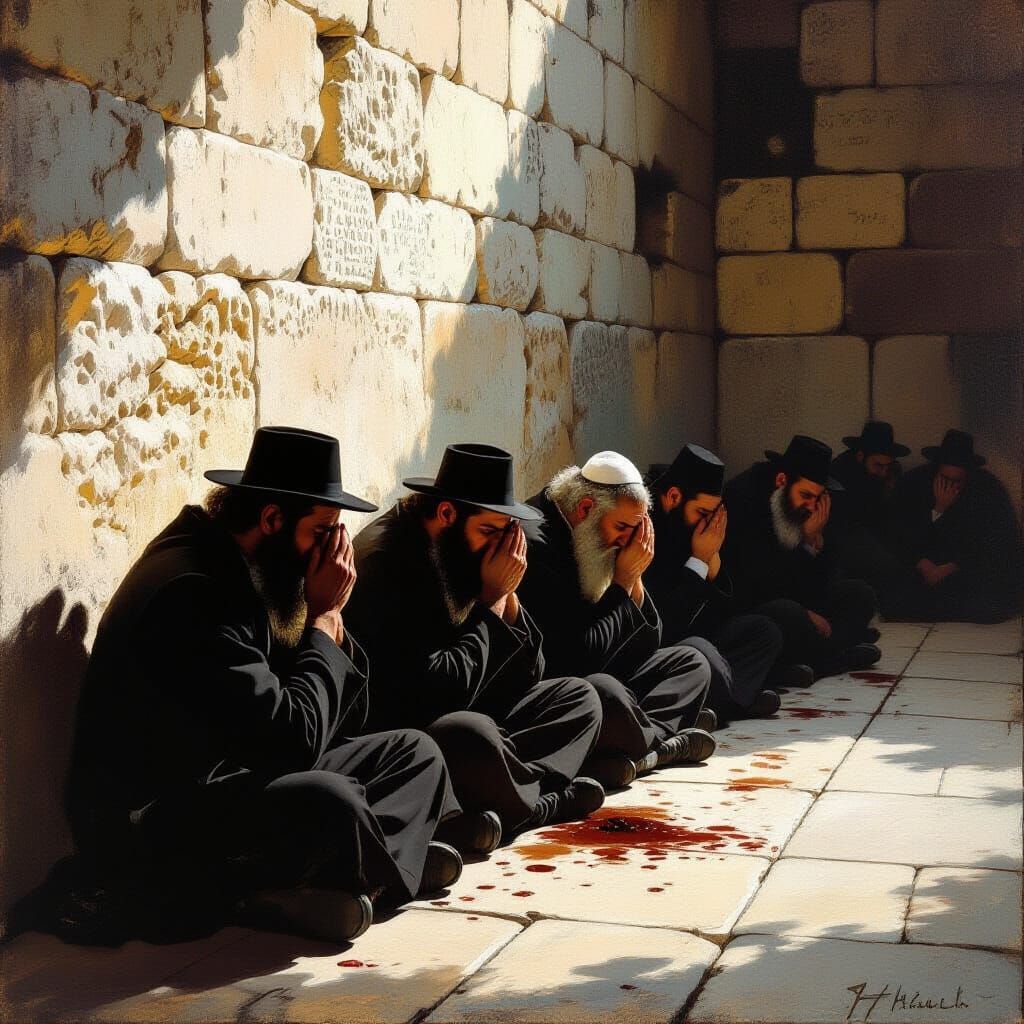 Sorrowful Men Weep at Western Wall Plaza