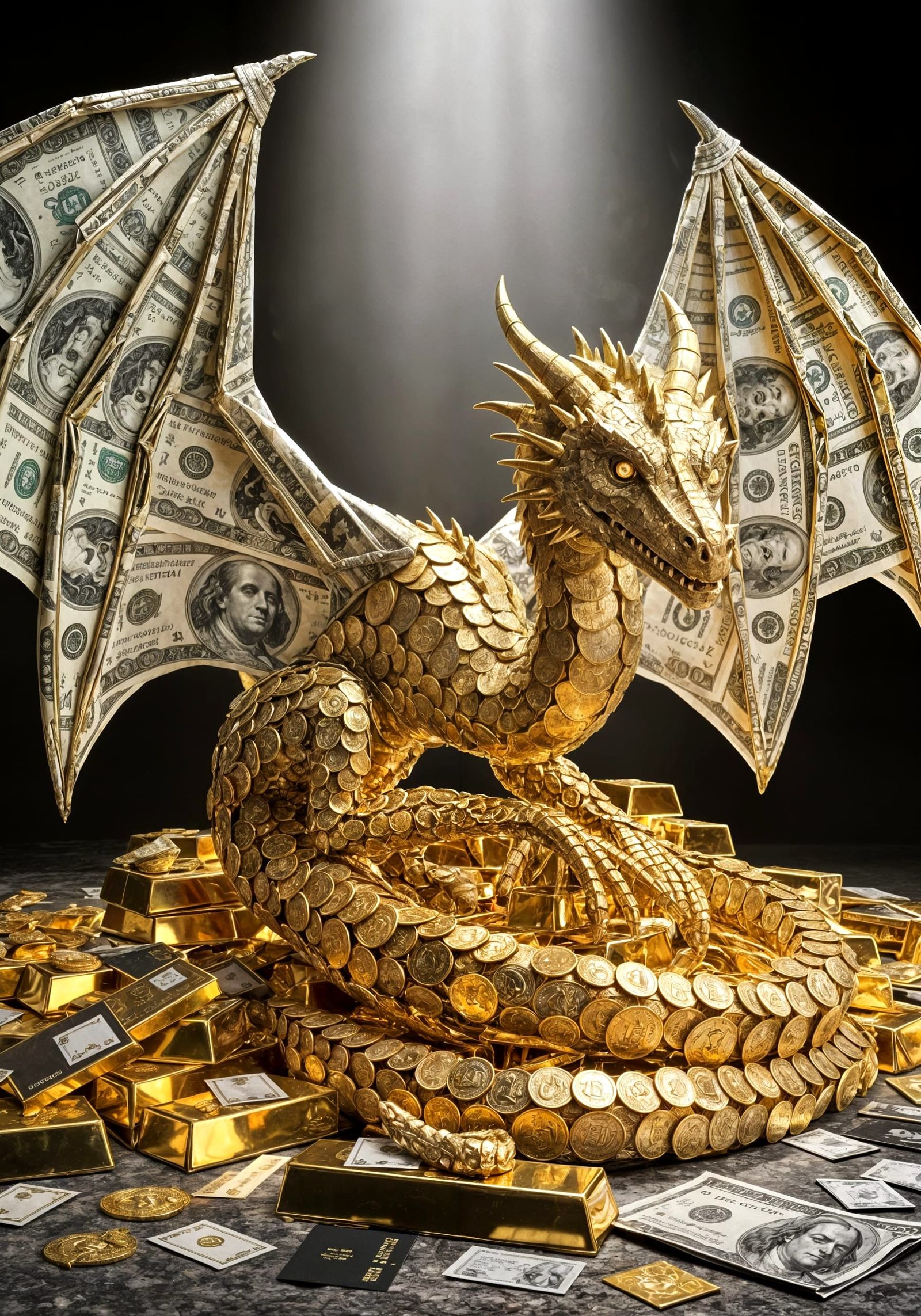 Art Made With Money...an ancient dragon of wealth, in a majestic pose  by @Bera
