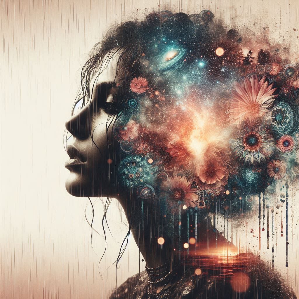 double exposure beautiful fantasy portrait landscape..