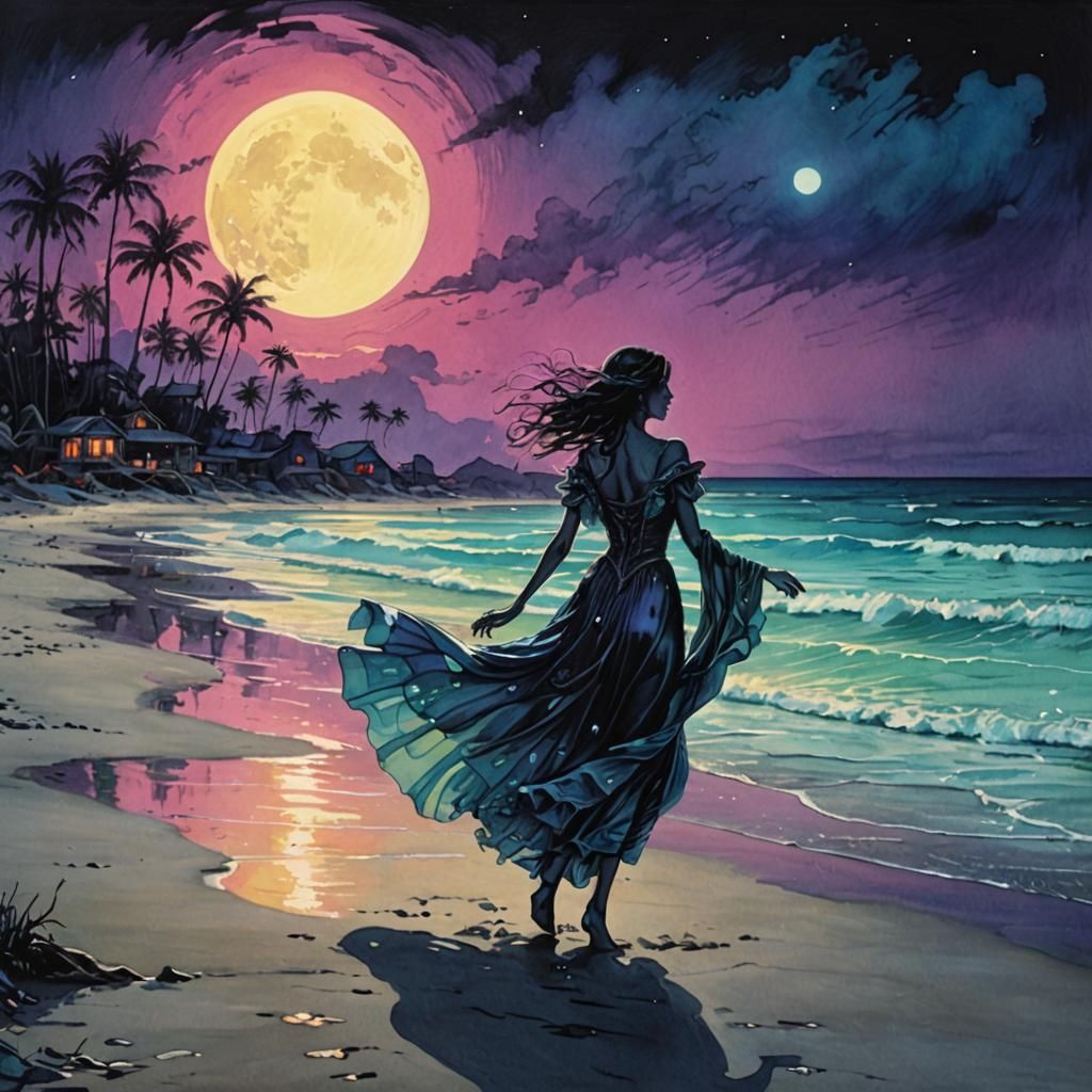 Moonlight Walks on the Beach  by @JollyNewt
