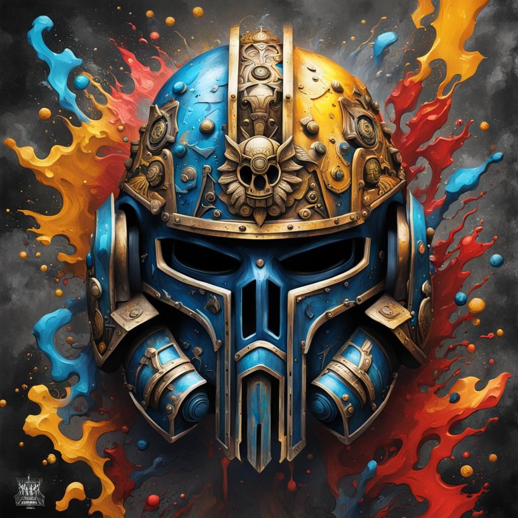 Warhammer 40k ornate and symbolic helmet fantasy illuminated Astartes  by @Lostmark