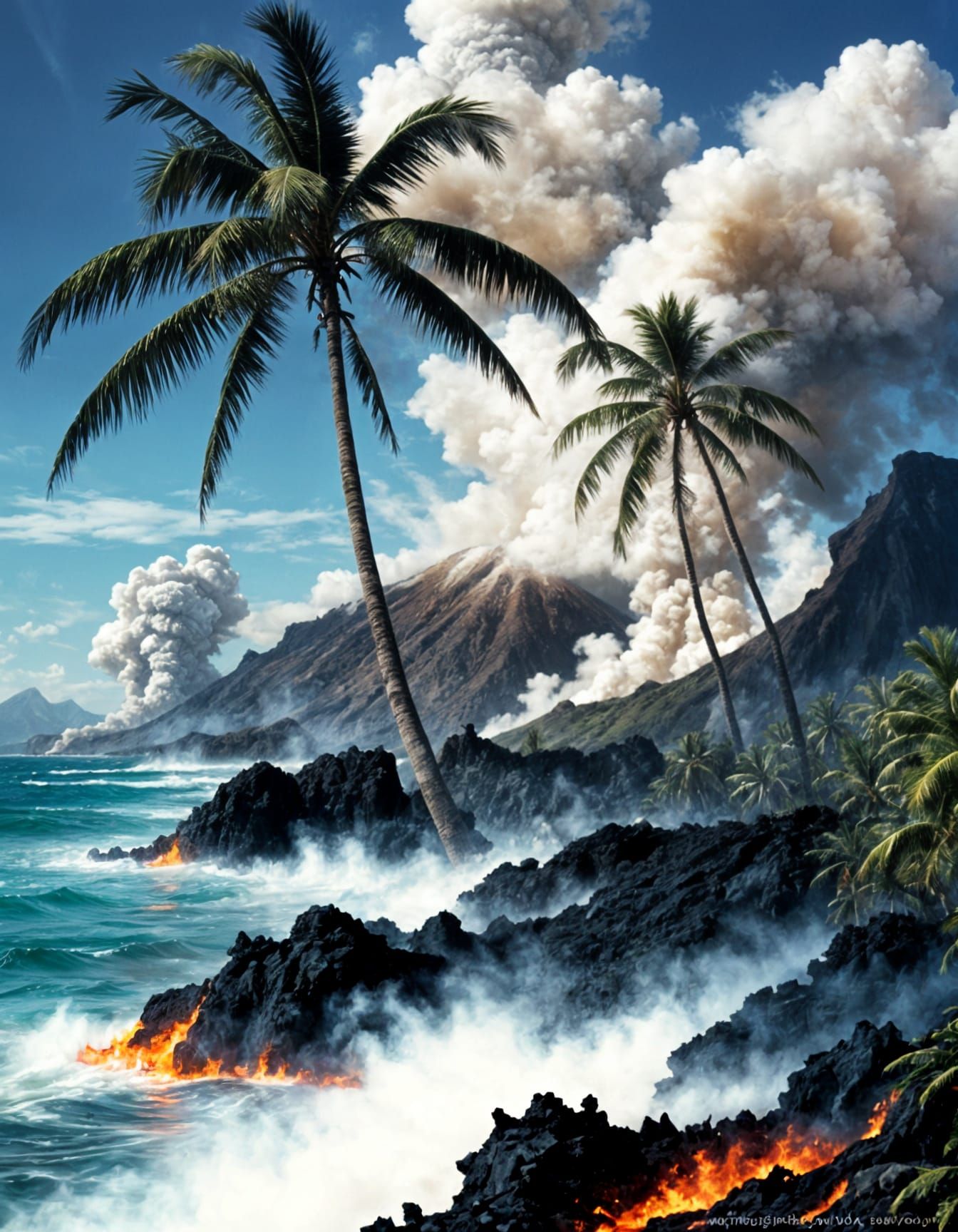 Lava stream reaches the sea, resulting in big steam clouds.  by @Joris