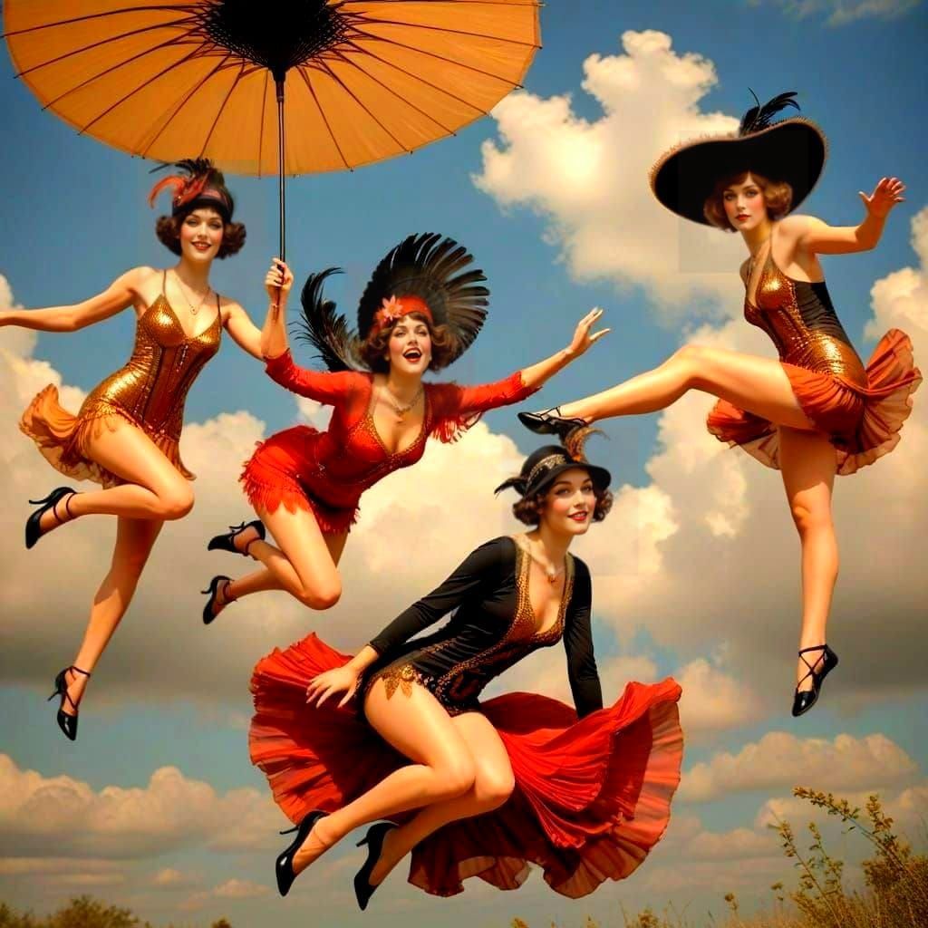 Glamorous Flappers Levitate in High-Contrast Colors