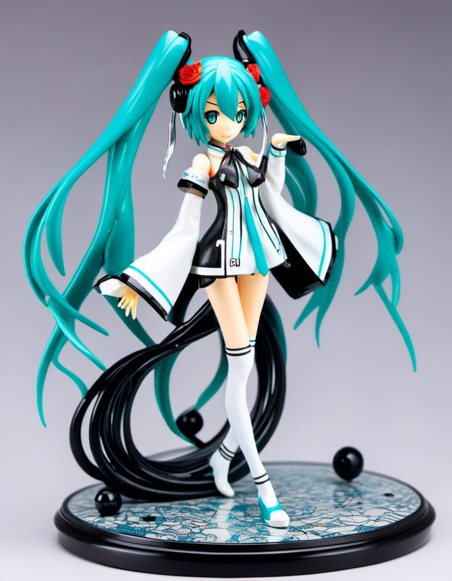 <lora:V-ray:1.0> Hatsune miku figurine.