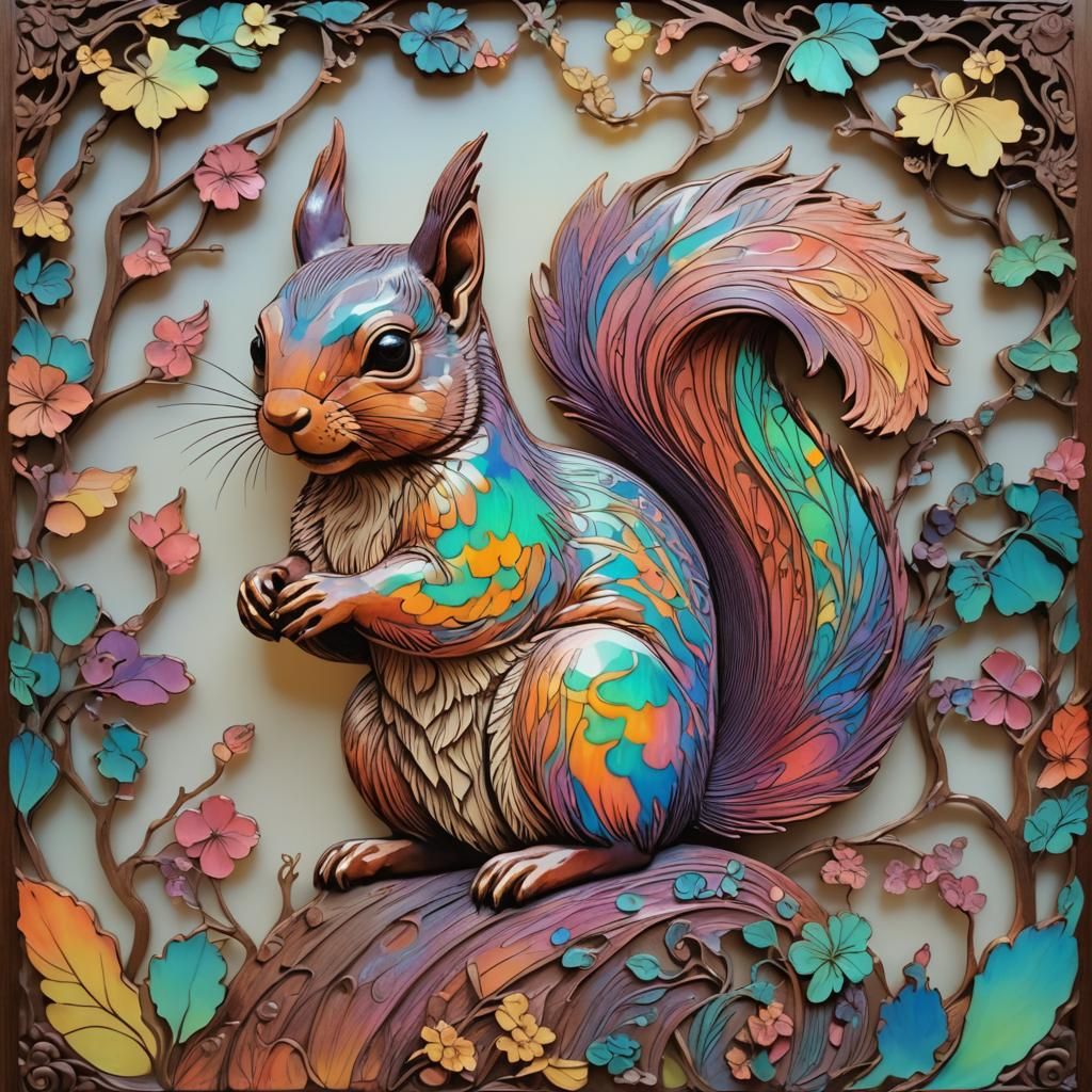 Psychedelic Colors Silhouette Adorable Squirrel Asian Style ...