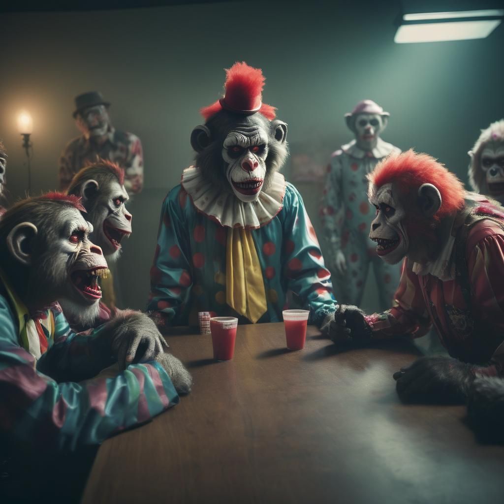 Zombie Monkey Monster Clown Group Therapy Meeting