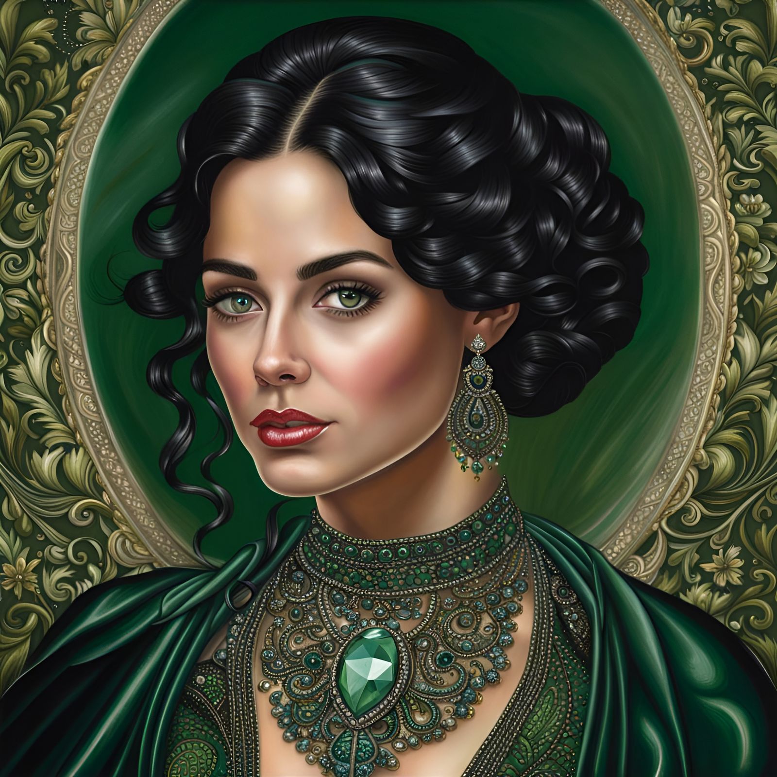 Portrait of a Beautiful Woman in Emerald Green - AI Generated Artwork ...