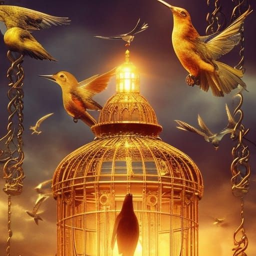 birds flying out of the golden cage AI Generated Artwork NightCafe Creator