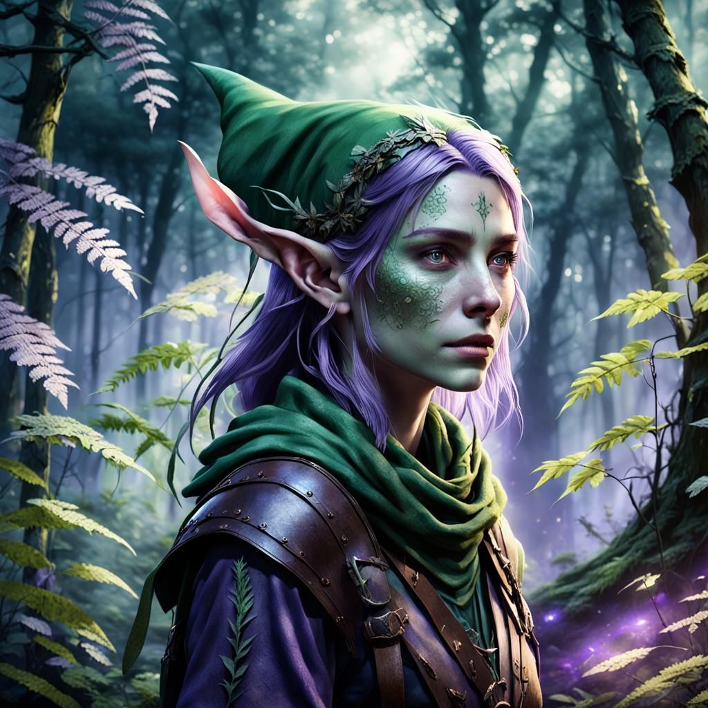 medieval fantasy dangerous elf scout female with long ears f...