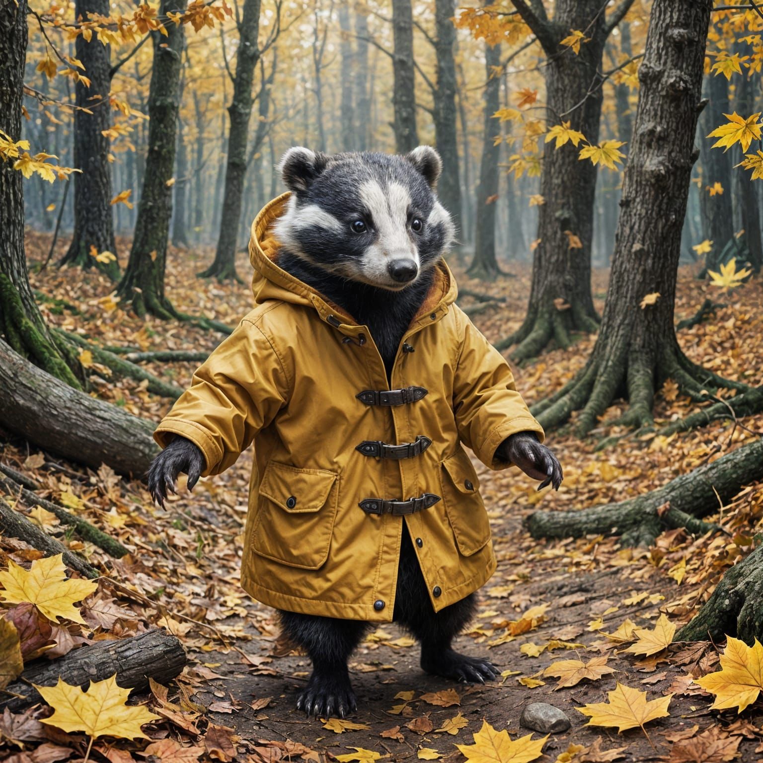 Badger wearing his new raincoat...  by @Marc