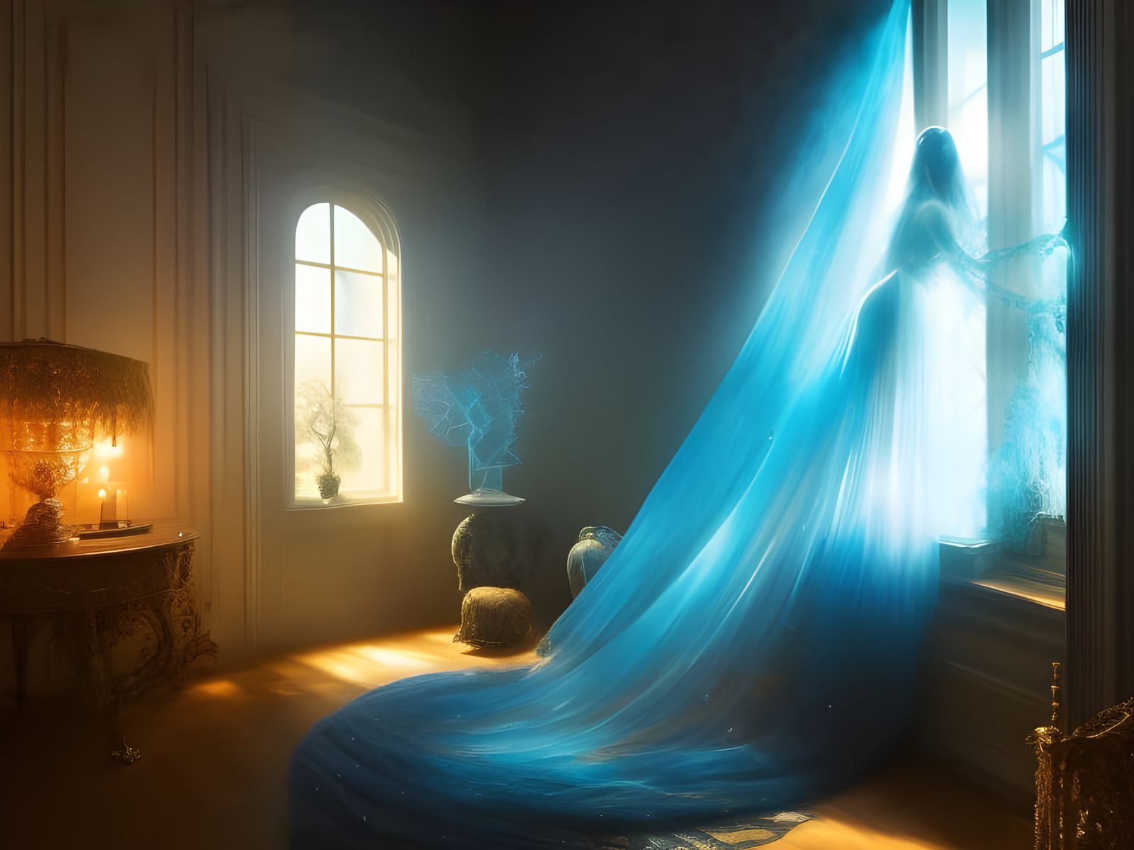 Ghostly Bride in Haunted House  by @Wolf Gray