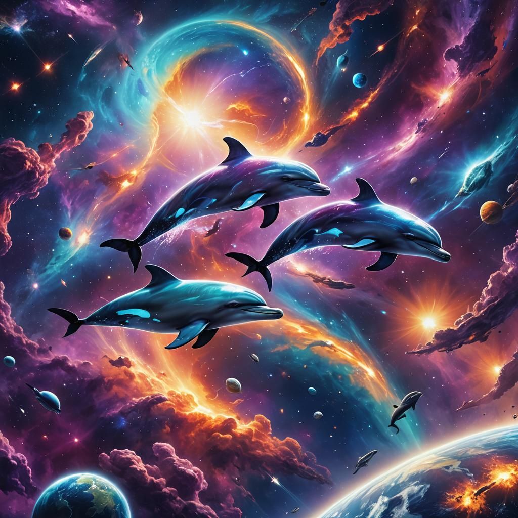 A couple of dolphins swimming around the world in Outer space!!

  by @undefined