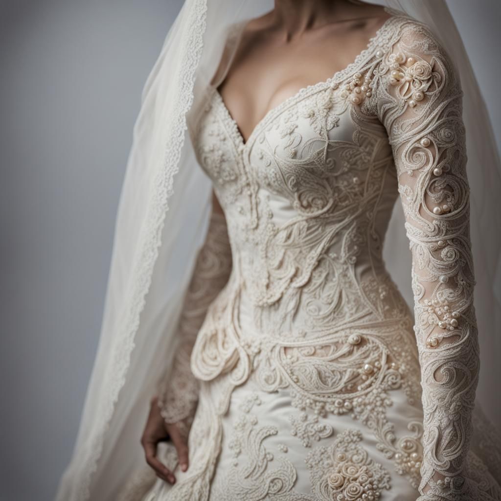 Embroidered Lace and Pearls Wedding Dress - AI Generated Artwork ...